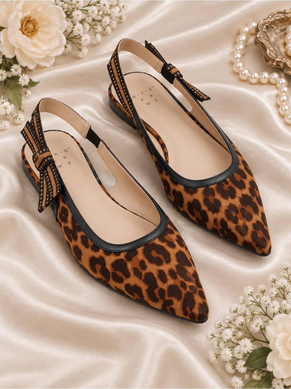 NIB A. New. Day London Leopard Print Pointed Toe Slingback Flats Size 6.5